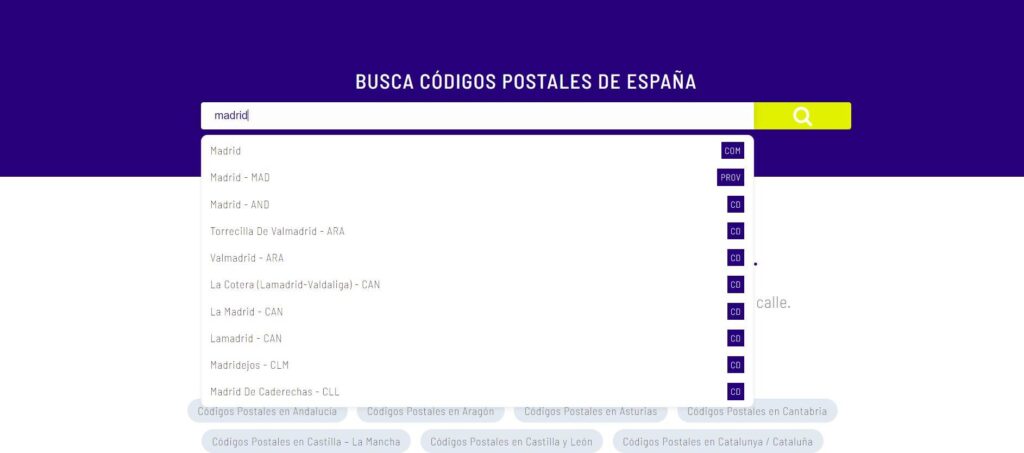 Búsqueda de códigos postales en España
