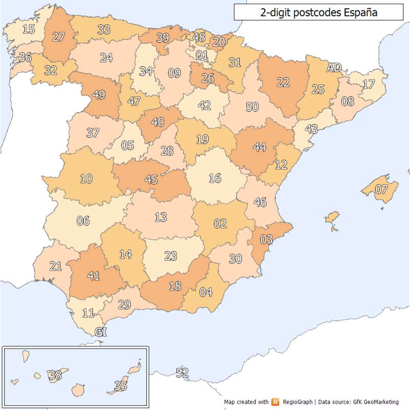 Mapa de códigos postales en España