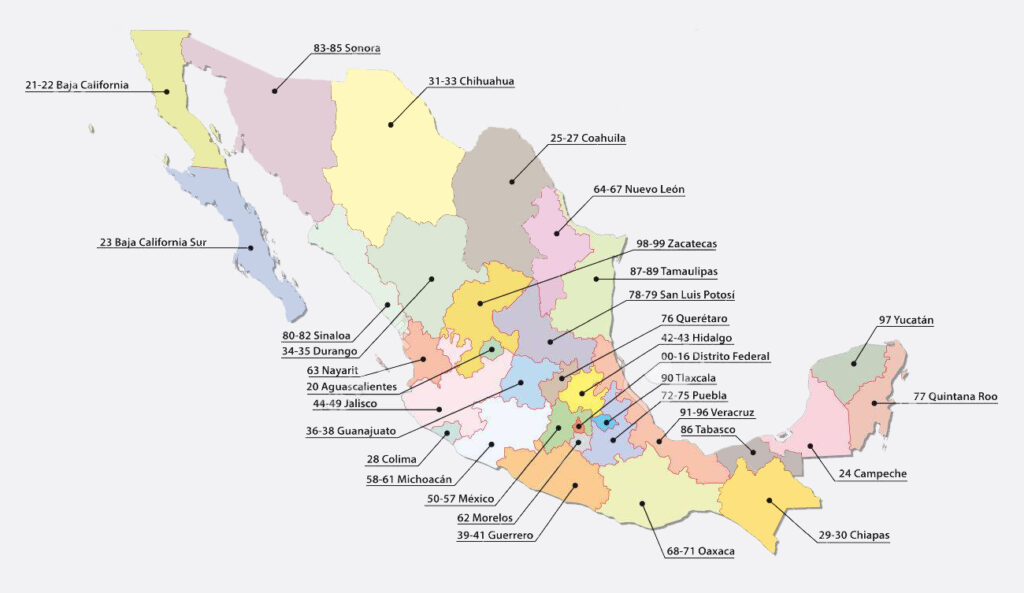 Mapa de códigos postales en México